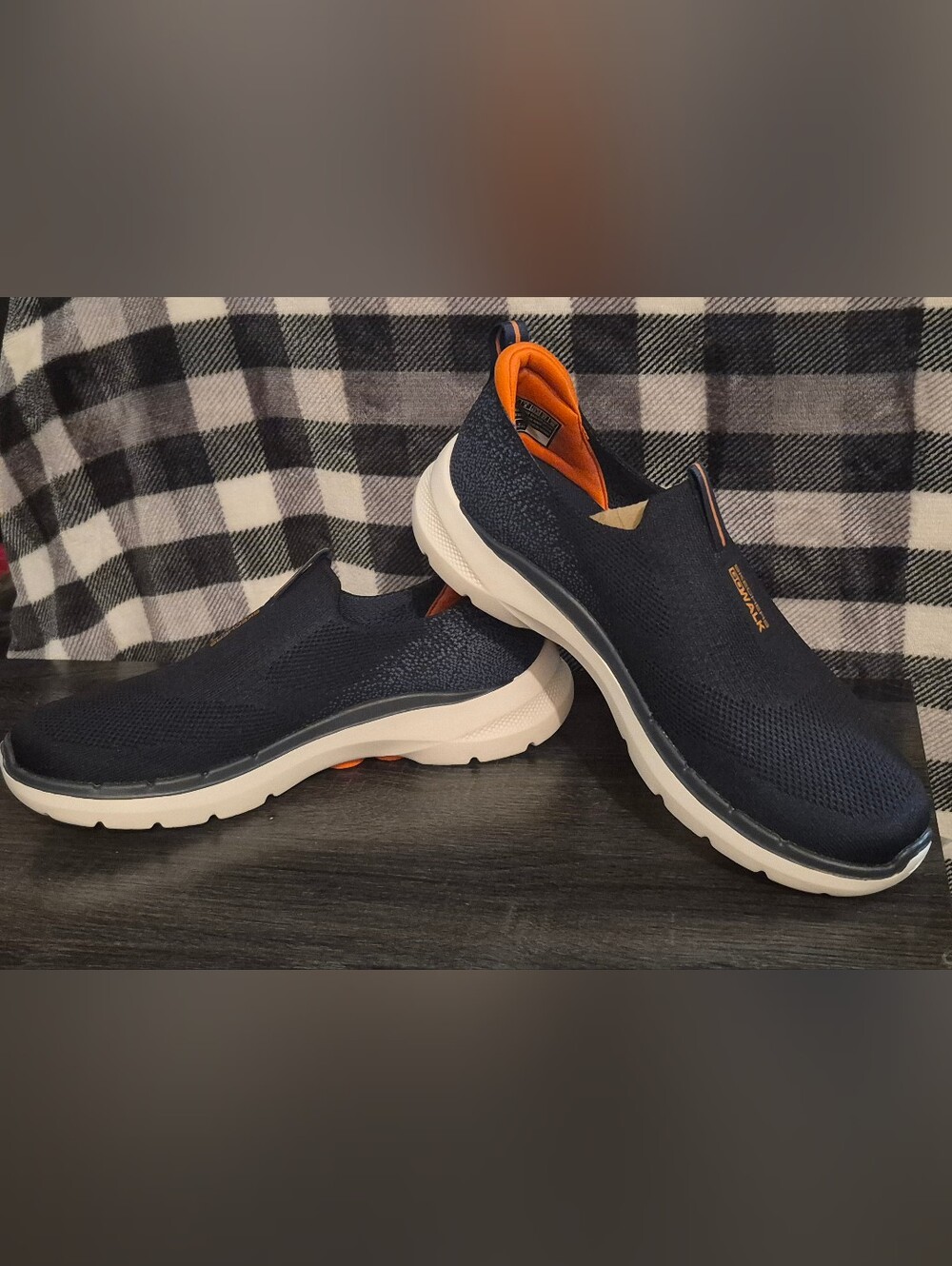 Skechers Slip-On Knit Sneakers - Navy with Orange Accent